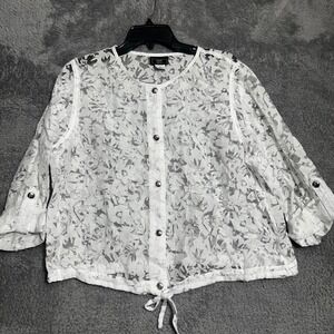Lark Lane Button Down Top Womens 16 White Floral Burnout Lace Cropped Tie Hem